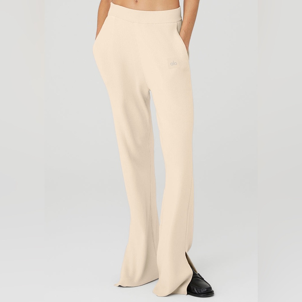 NWT Alo Knit High-Waist Salana Wide Leg Size Large Macadmia